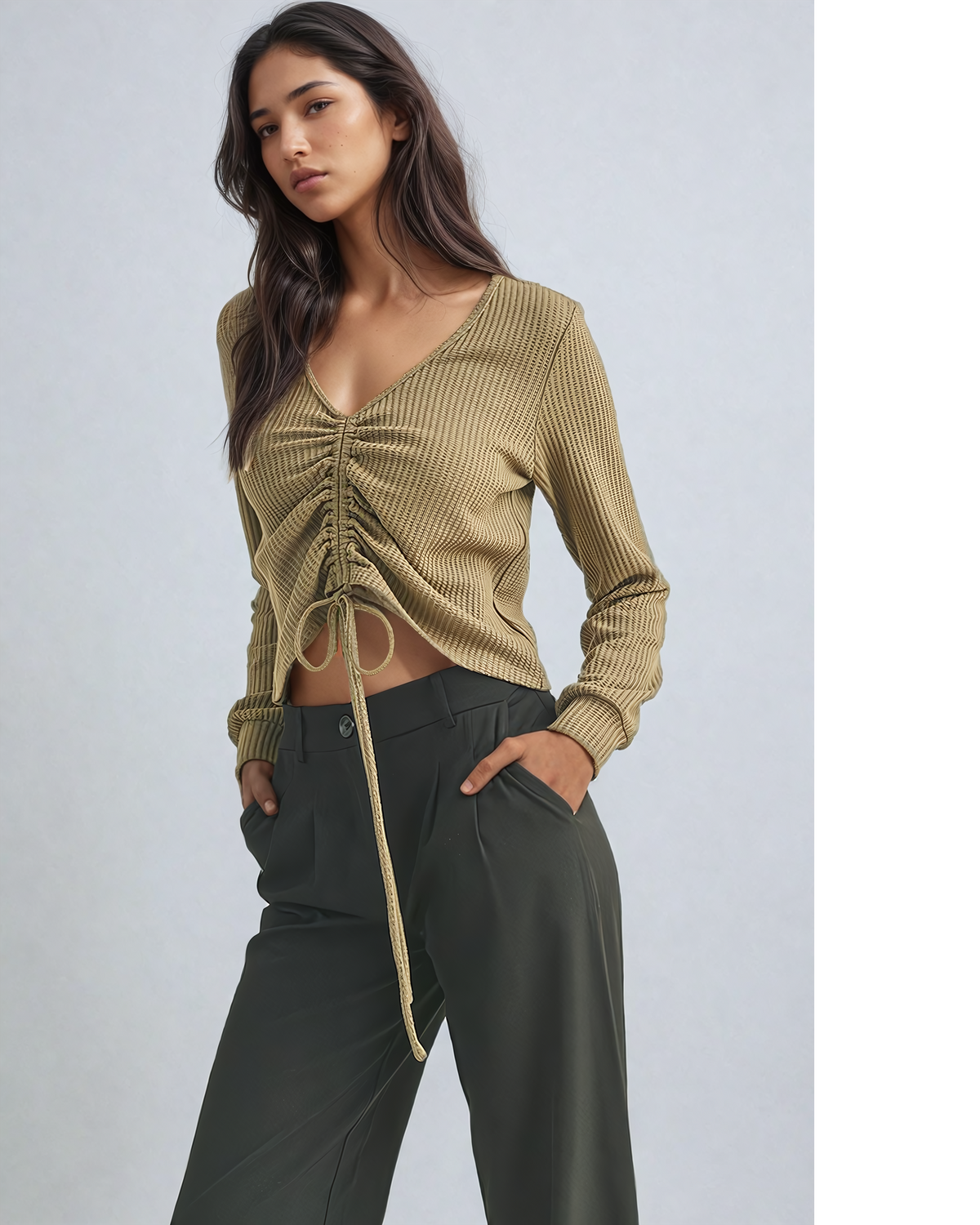 Ruched Front Tie Sweater