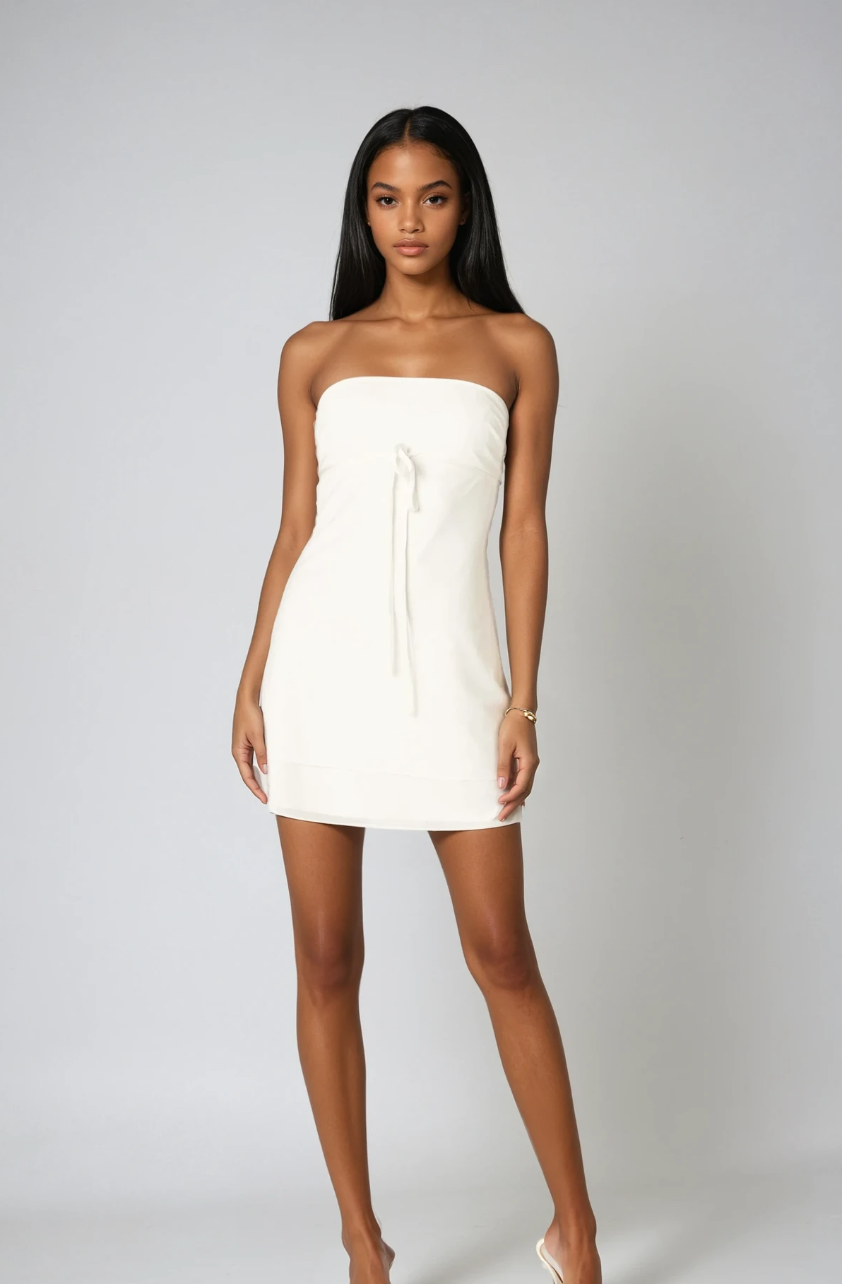 White Strapless Mesh Mini Dress