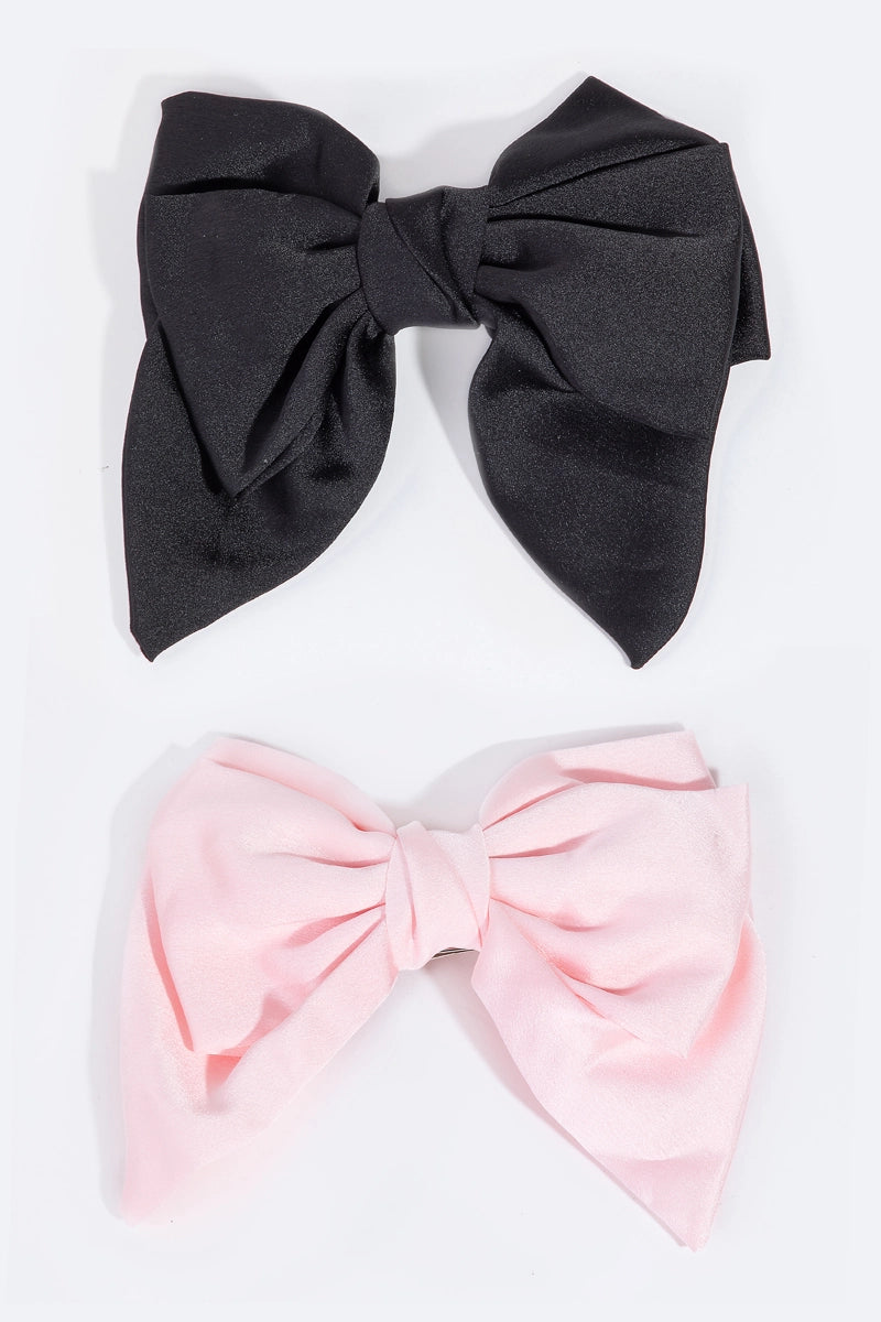 2Pc Large Ribbon Bow Hair Clips Set