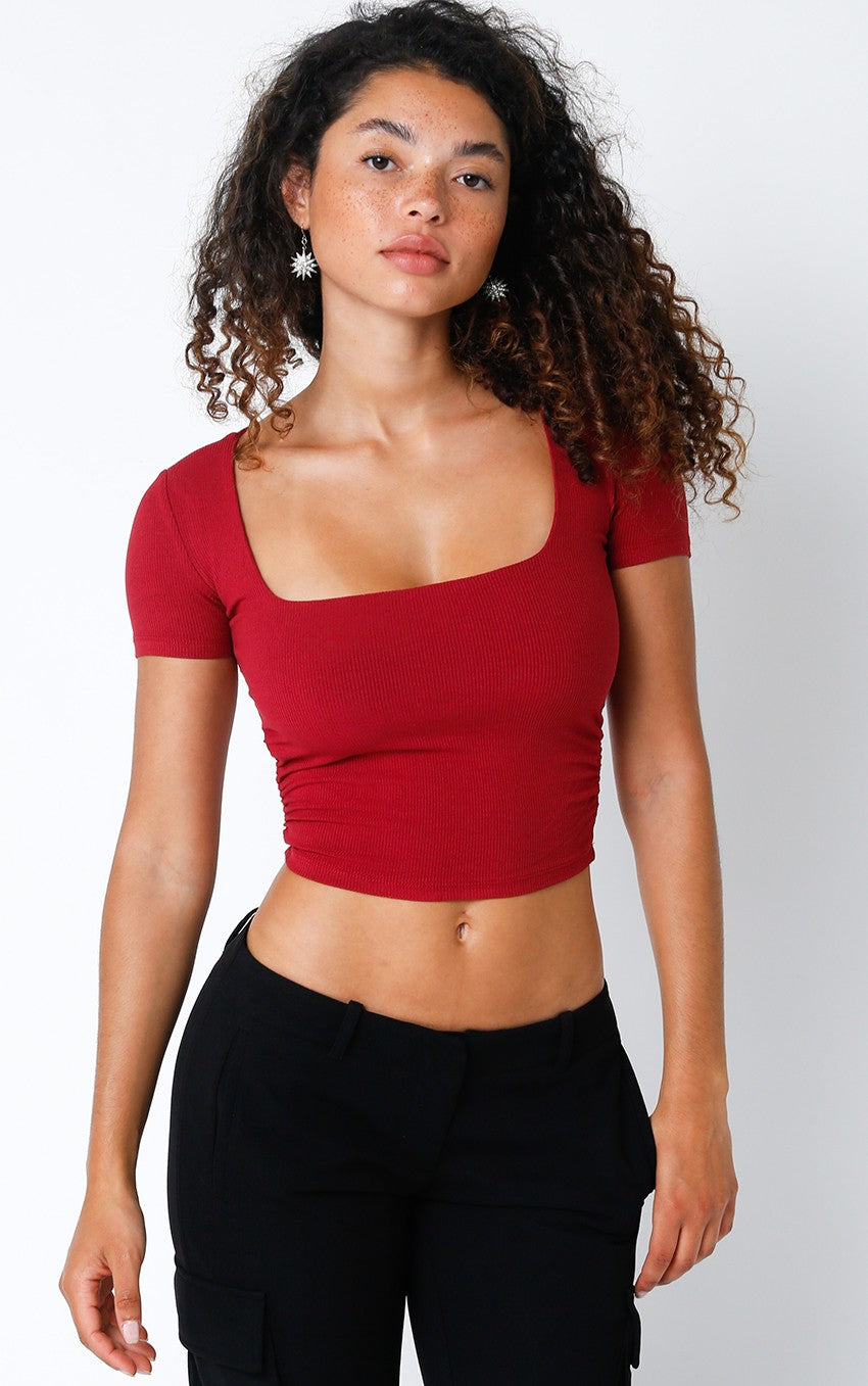 Square Neck Rushed Crop Top