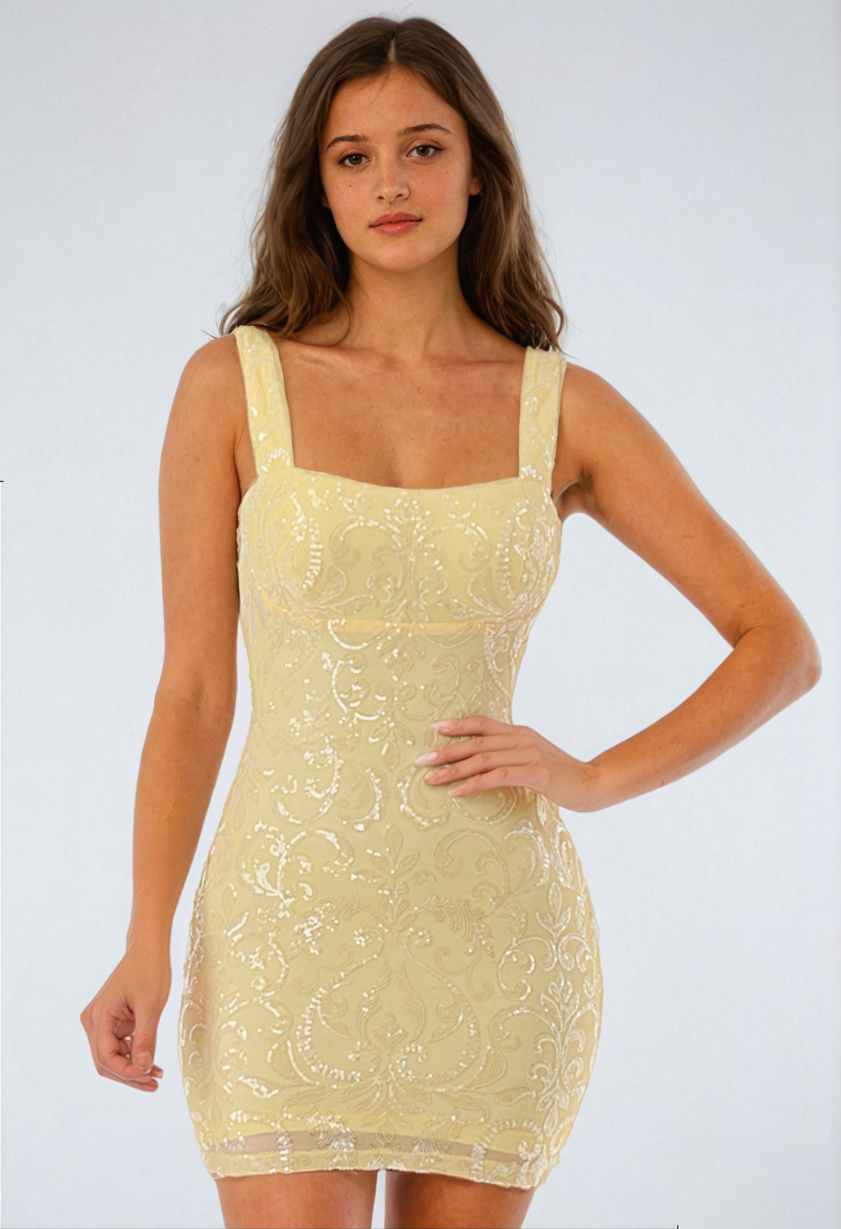 Yellow Back Sequin Bow Dress