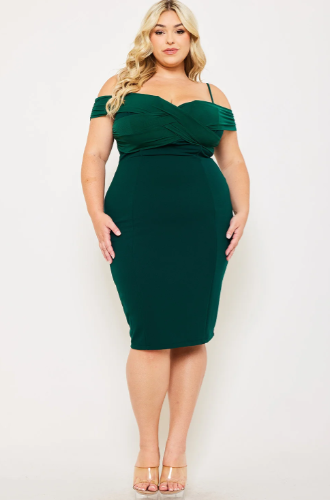 Hunter Green Open Shoulder Dress-Plus Size