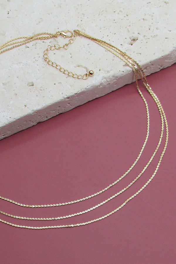 Triple Layer Thin Flat Chain Necklace