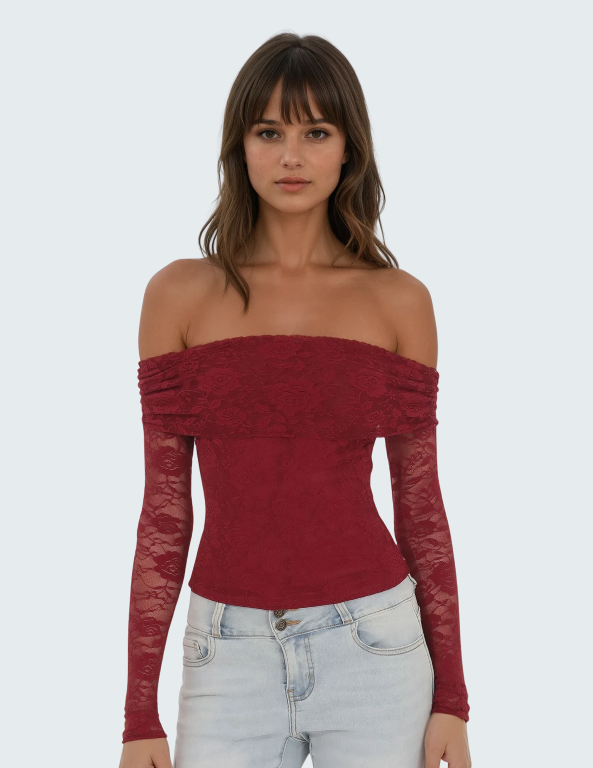 Red Lace Off The Shoulder Top