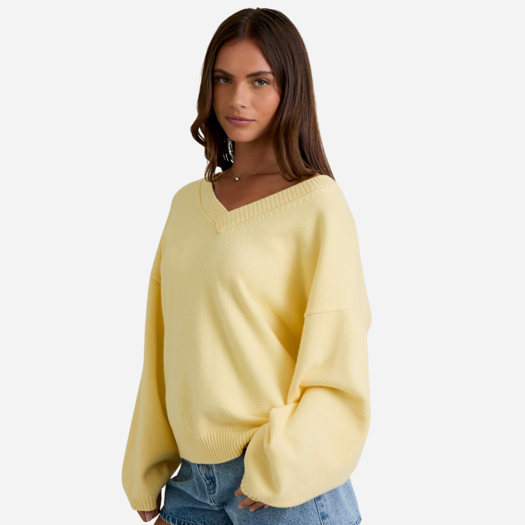 Yellow Oversized V Neckline Sweater