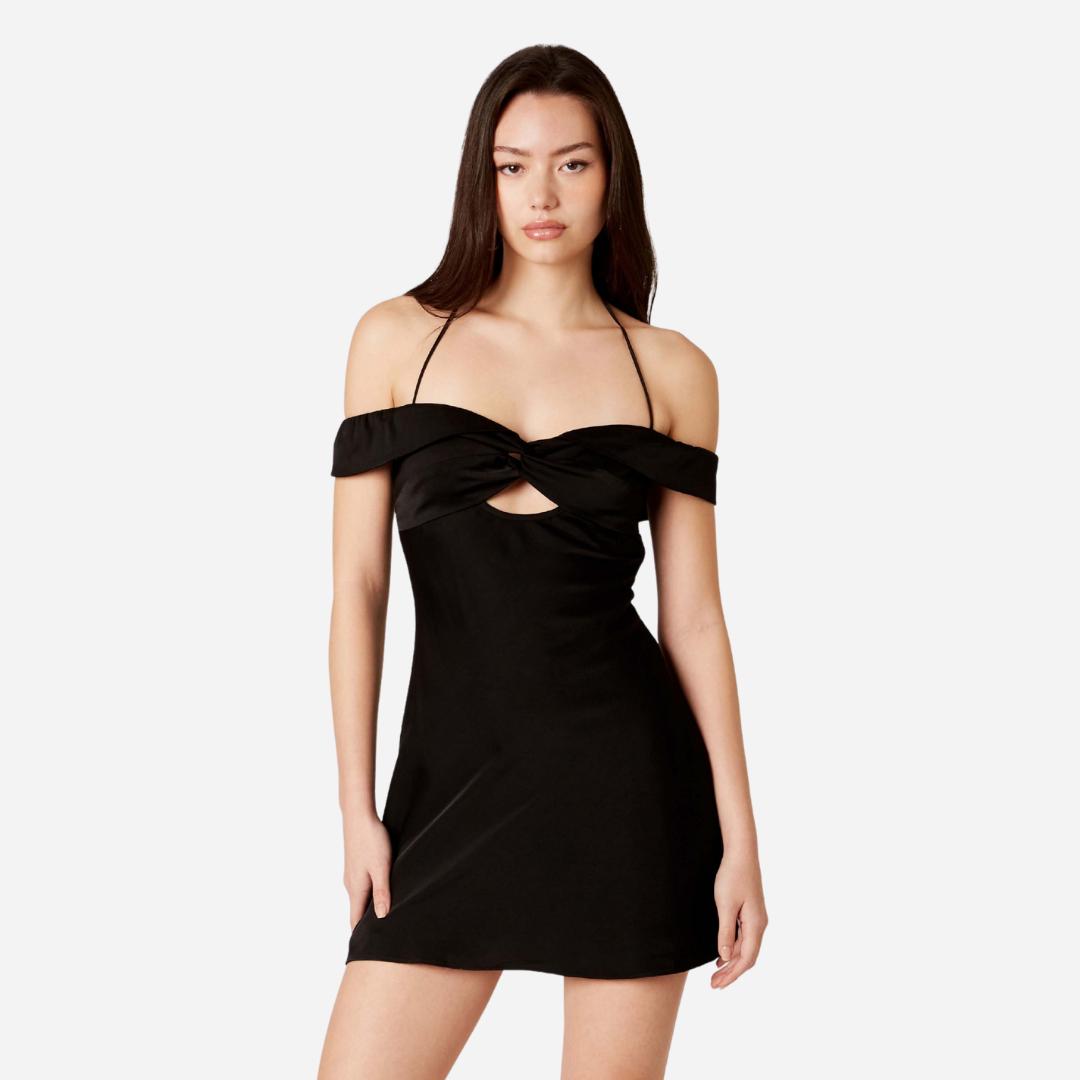 Black Halter Tie Off the Shoulder Dress