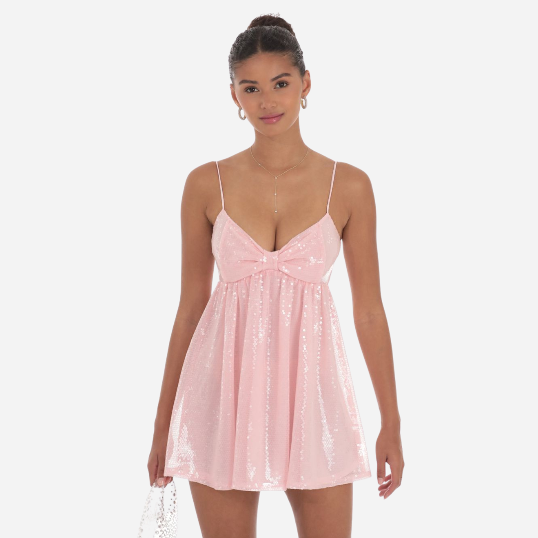 Pink Sequin Babydoll Mini Dress