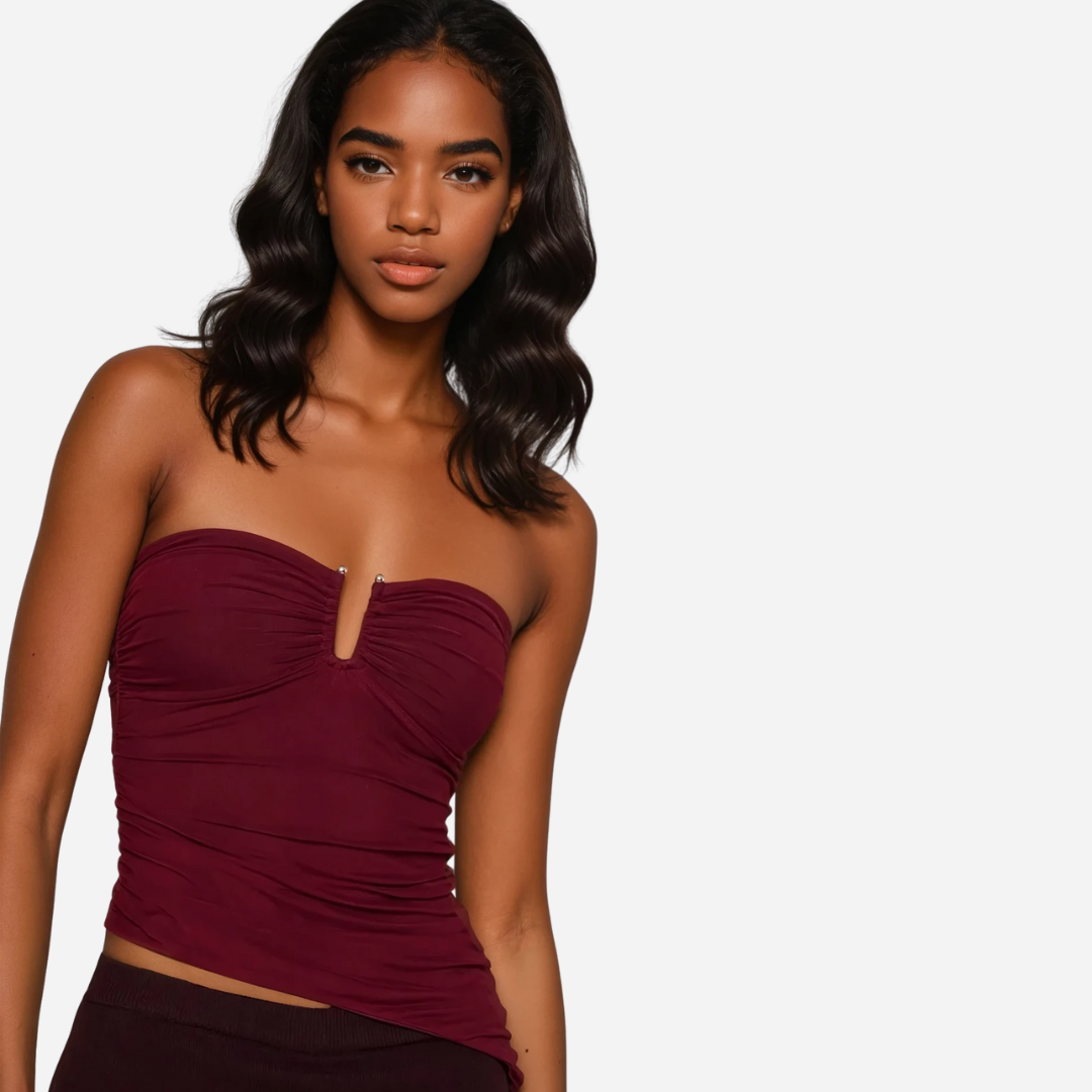 Burgundy U Shape Asymmetric Tube Top