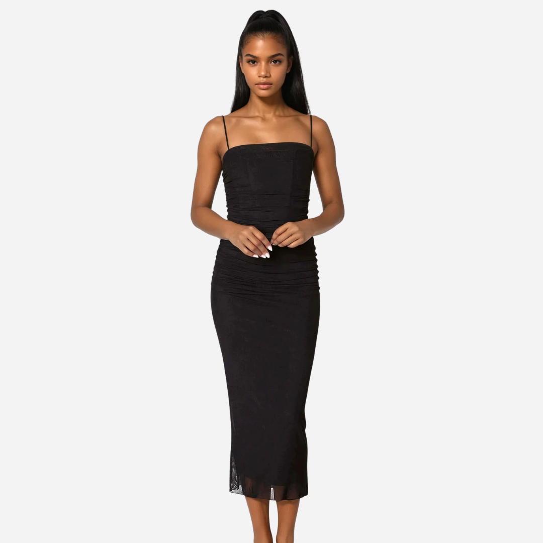Black Mesh Midi Dress