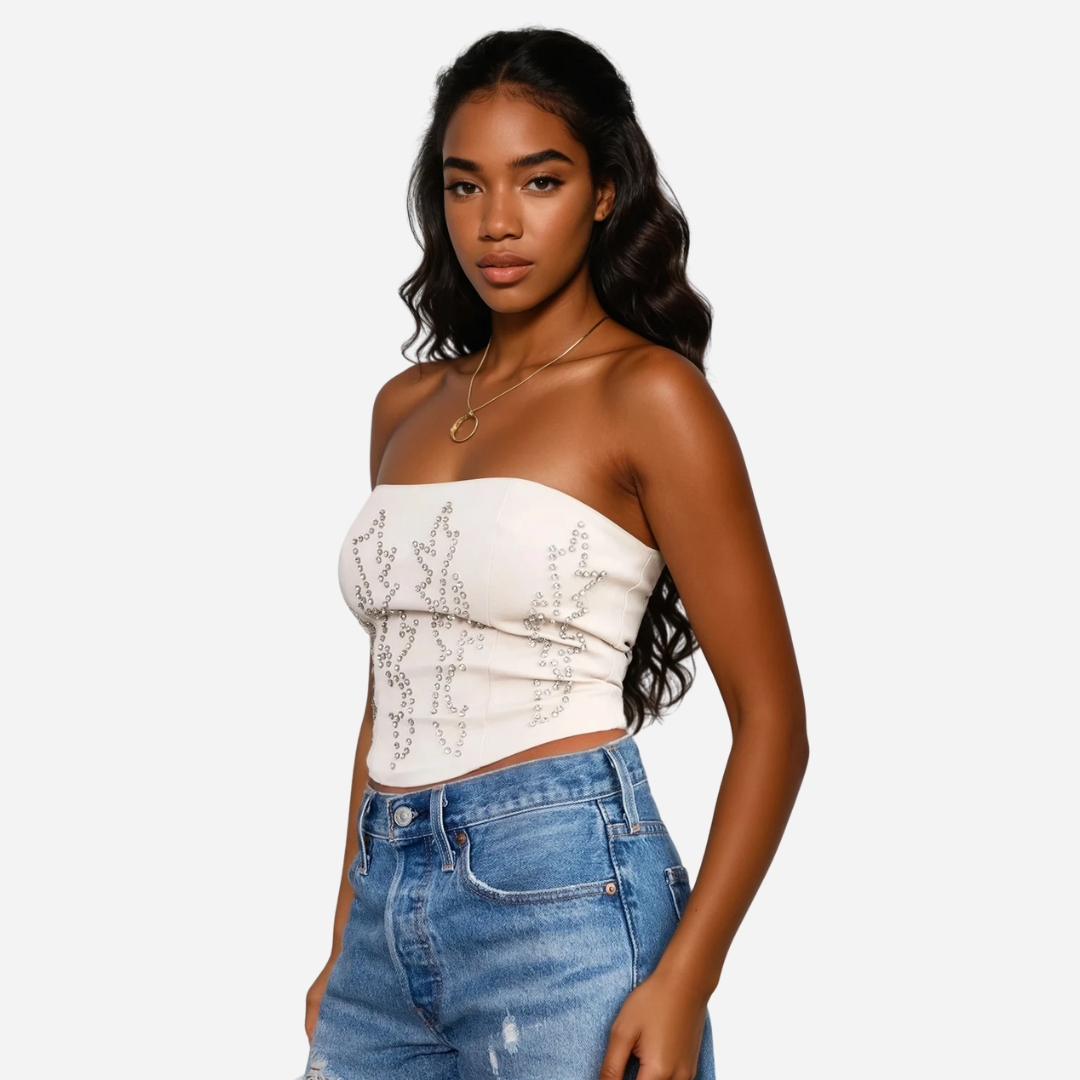 Beige Rhinestone Corset Top