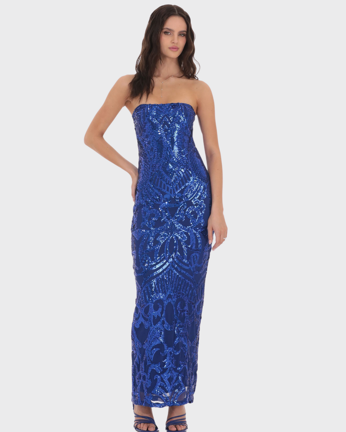 Royal Blue Sequin Strapless Dress