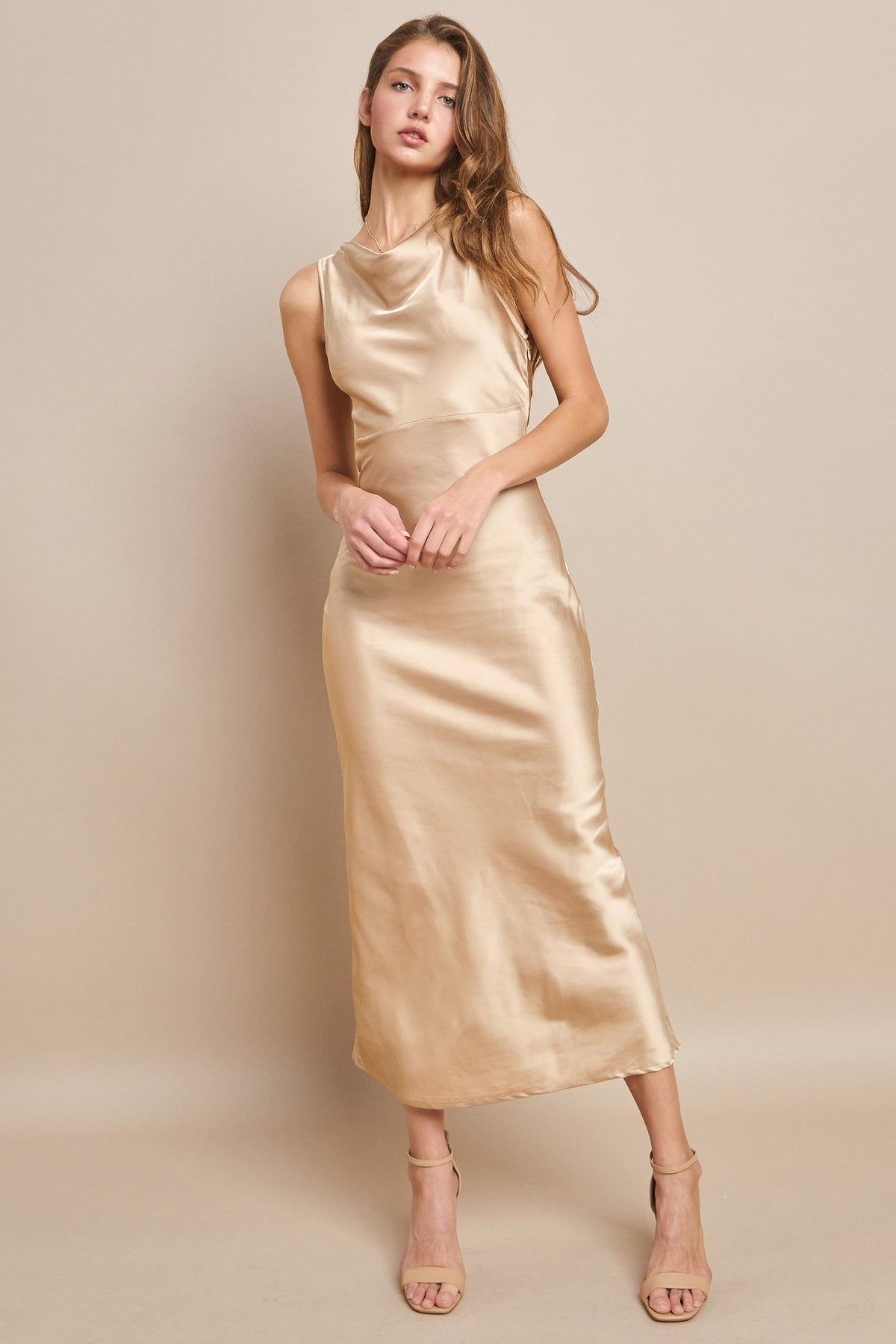 Satin Draped Open Back Dress