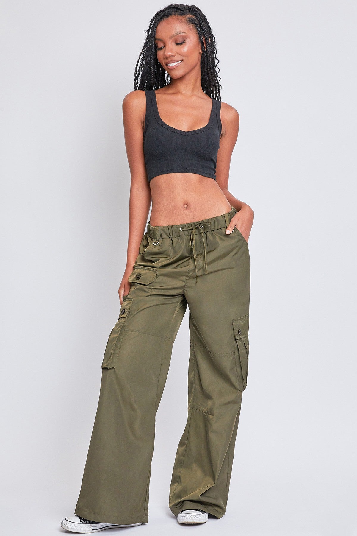 Mid Rise Relaxed Nylon Cargo Pants