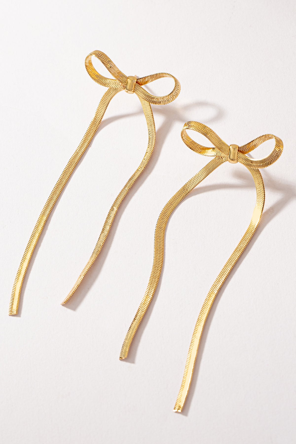 Gold Herringbone Chain Bow Earrings
