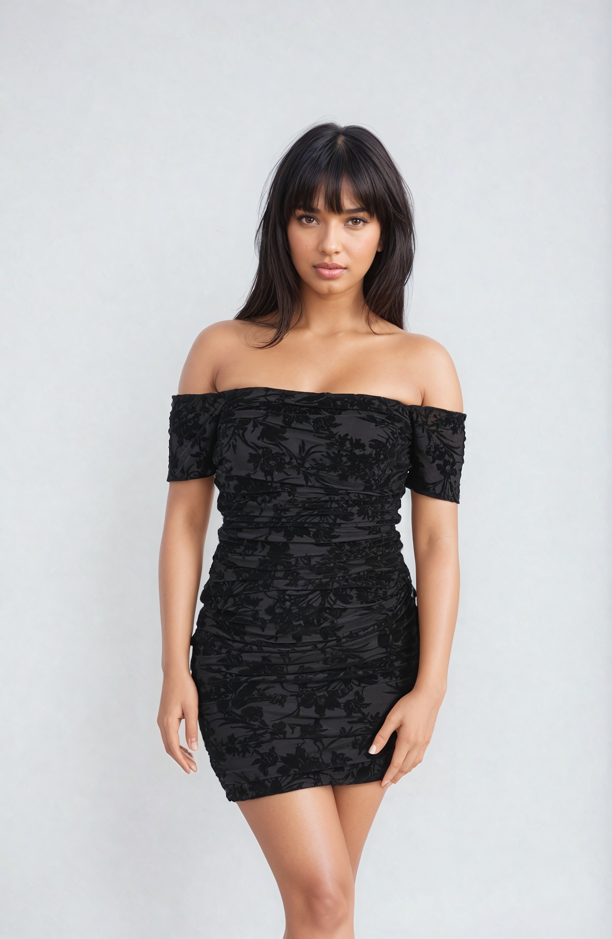 Off the shoulder mini mesh dress