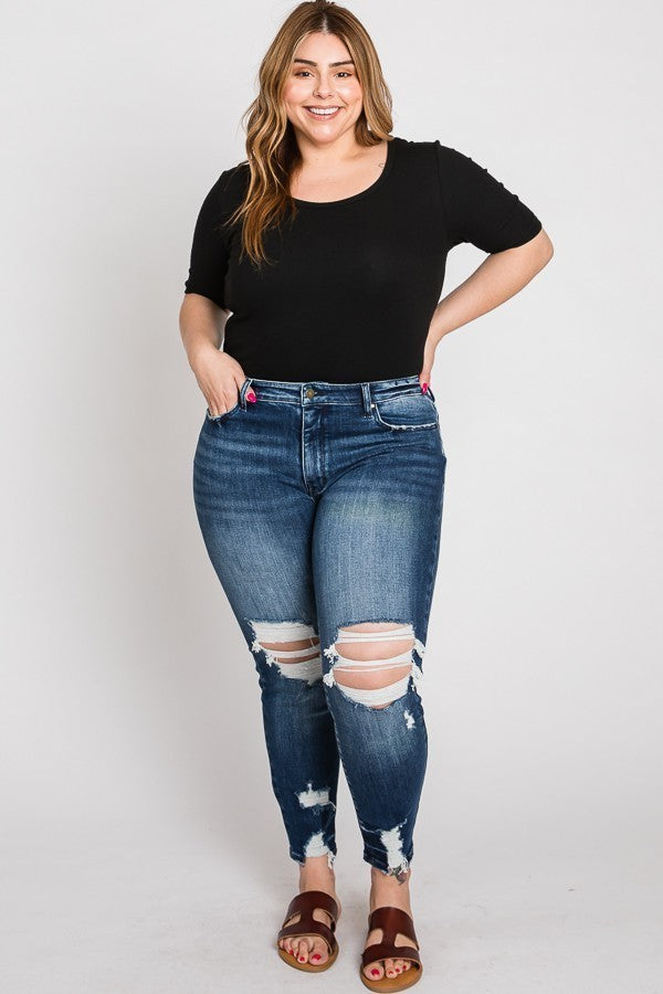 High Rise Ankle Skinny with Distressed Hem Plus Size Jean