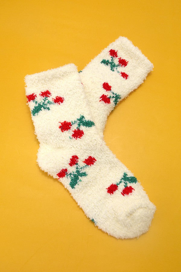 Fleece Fuzzy Cherry Socks